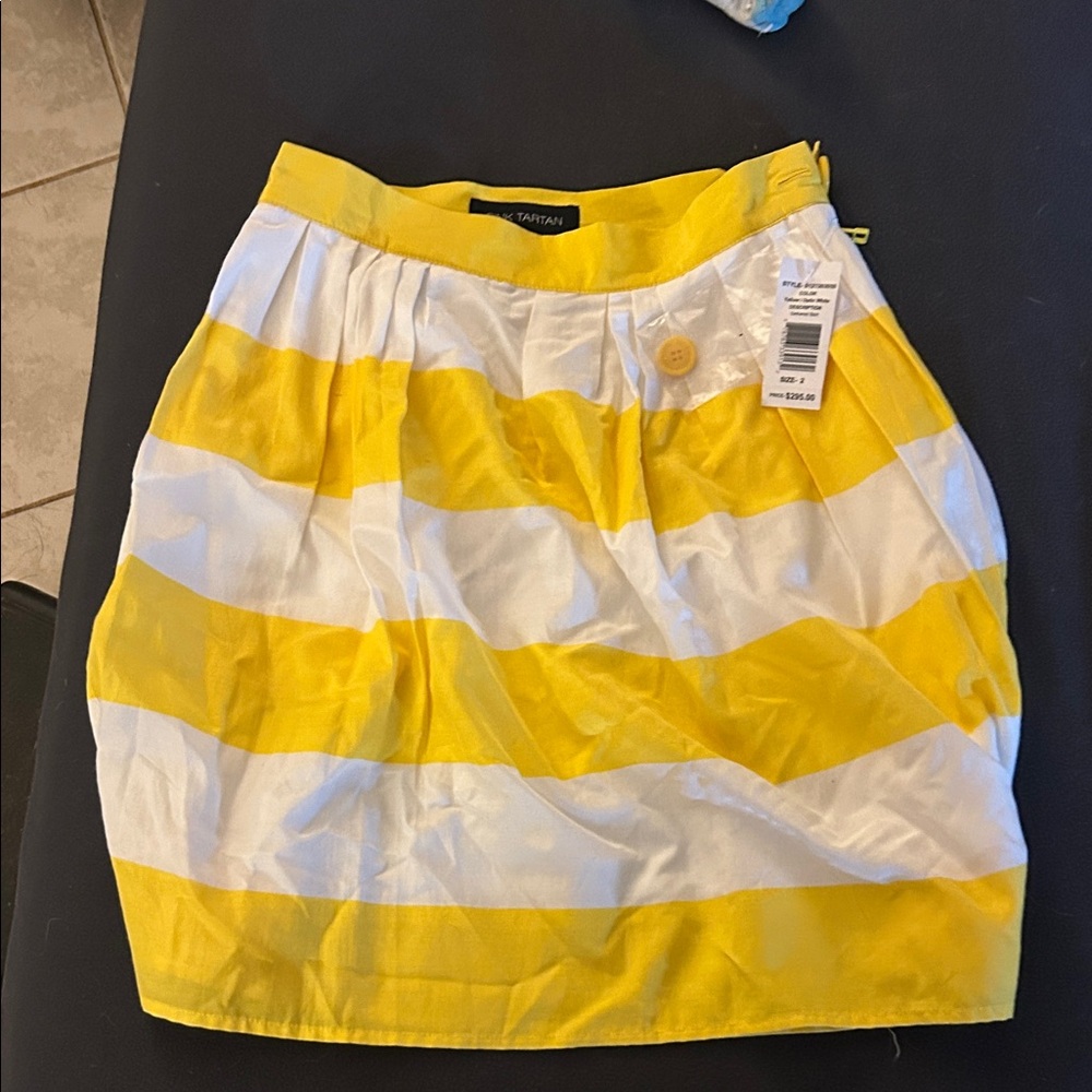 Pink Tartan Yellow and White Striped Mini Skirt